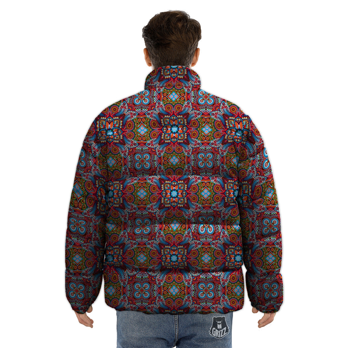 India Paisley Colorful Print Pattern Puffer Jacket-grizzshop