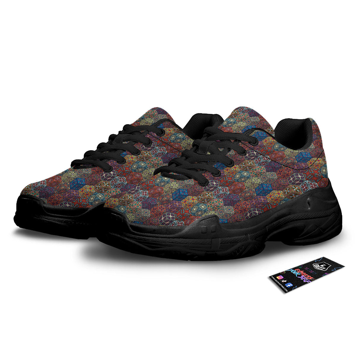 Indian Box Bohemian Print Pattern Black Chunky Shoes-grizzshop