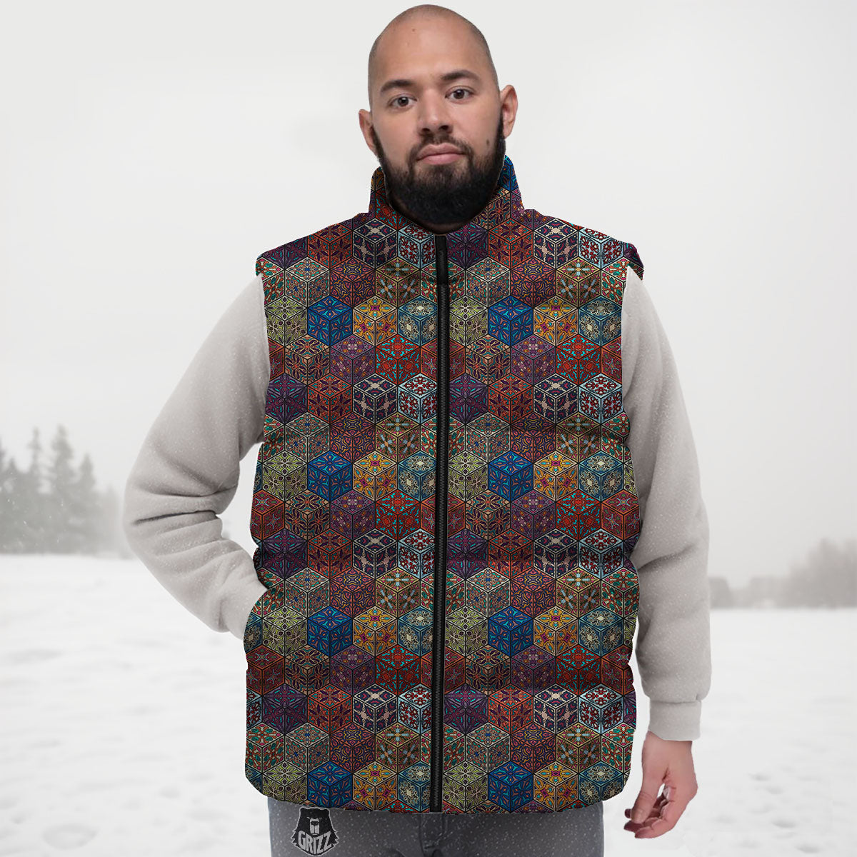 Indian Box Bohemian Print Pattern Down Vest