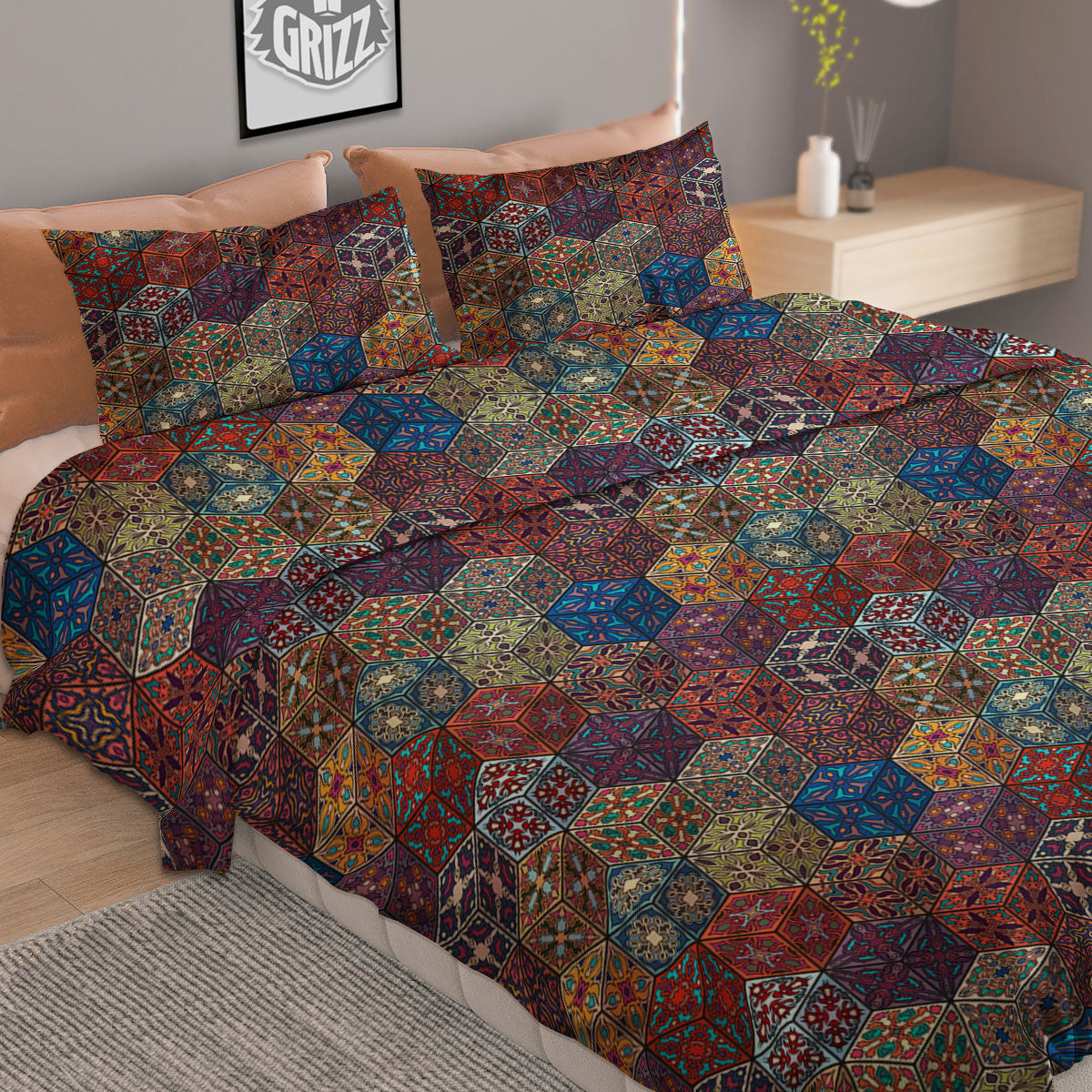Hamsa Hand Gold Print Duvet Cover Bedding Set
