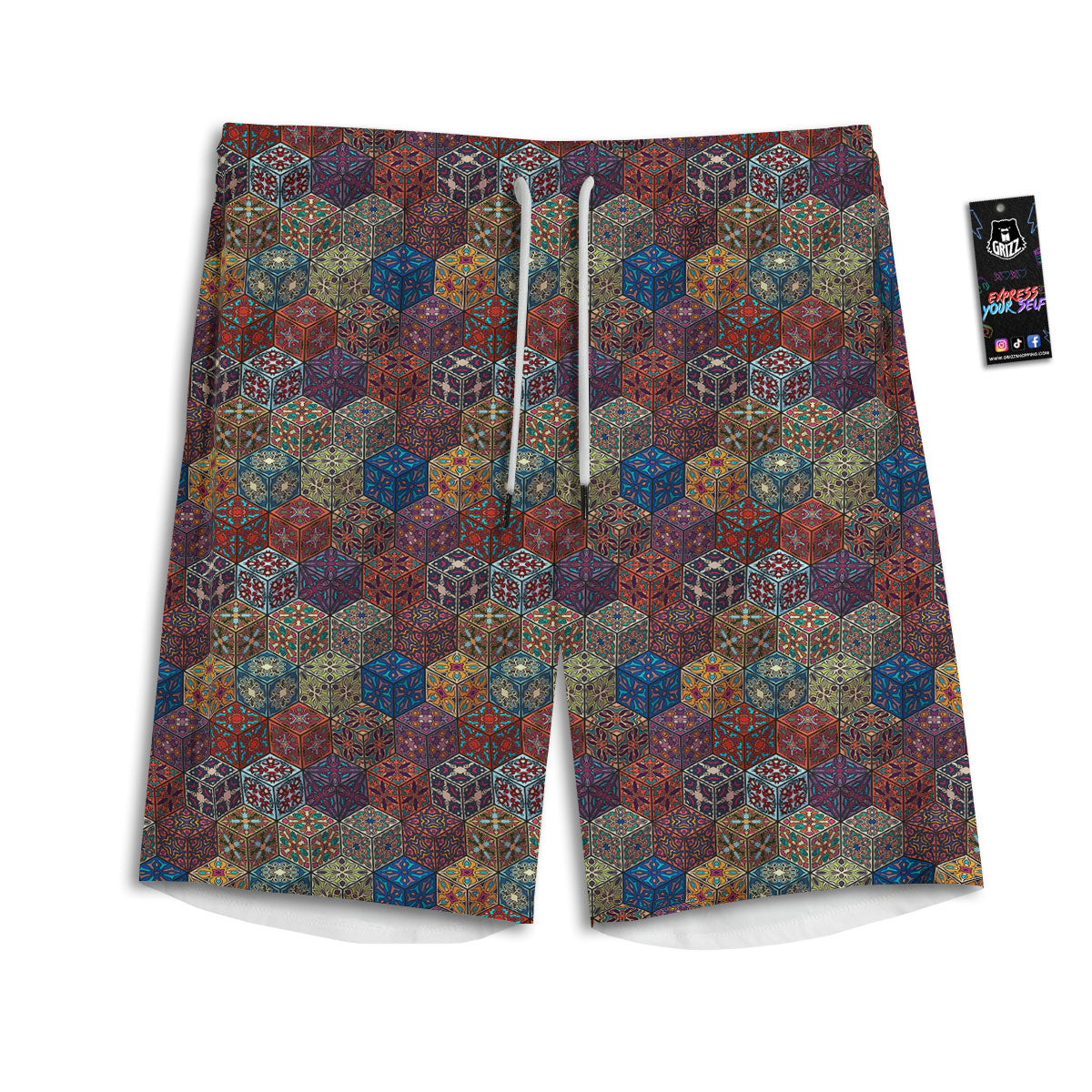 Indian Box Bohemian Print Pattern Men's Athletic Shorts