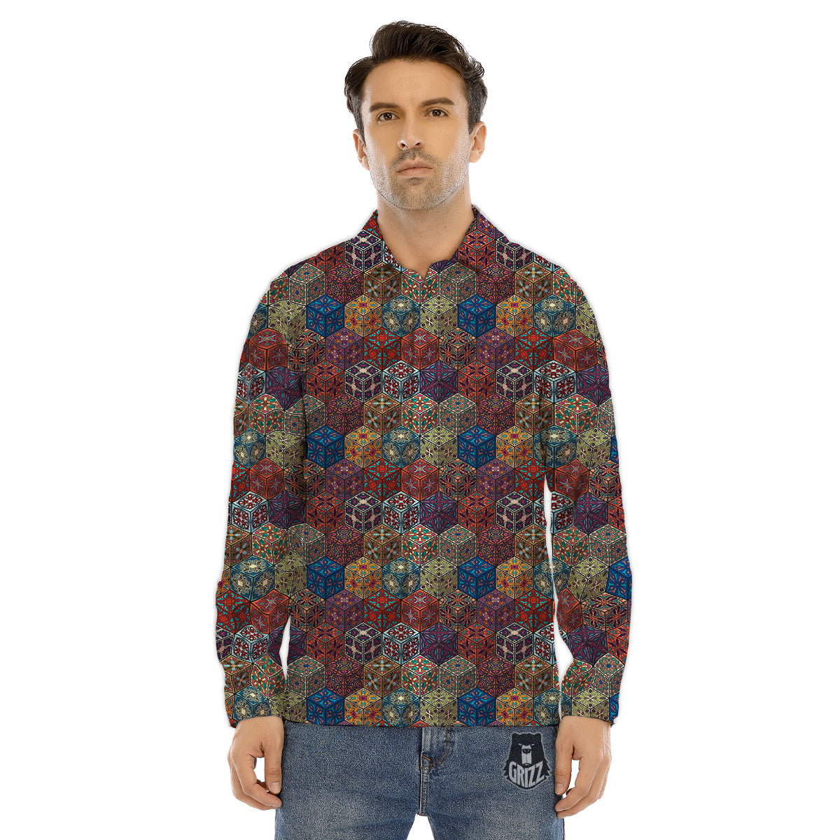 Indian Box Bohemian Print Pattern Men's Dress Shirts-grizzshop