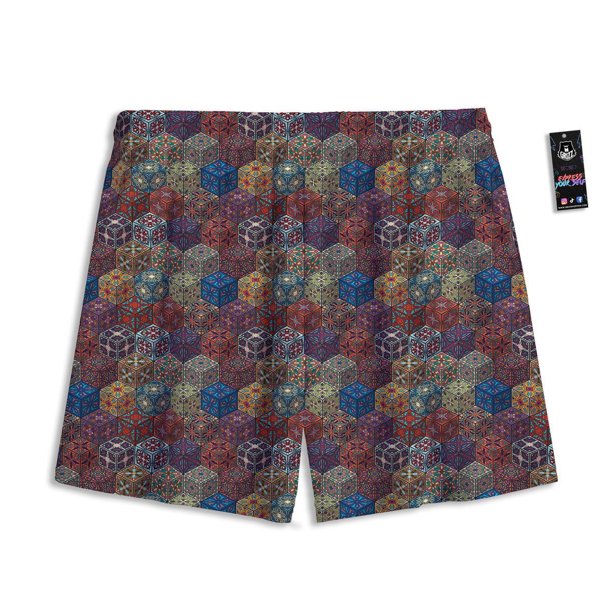 Hamsa Hand Gold Print Mesh Shorts