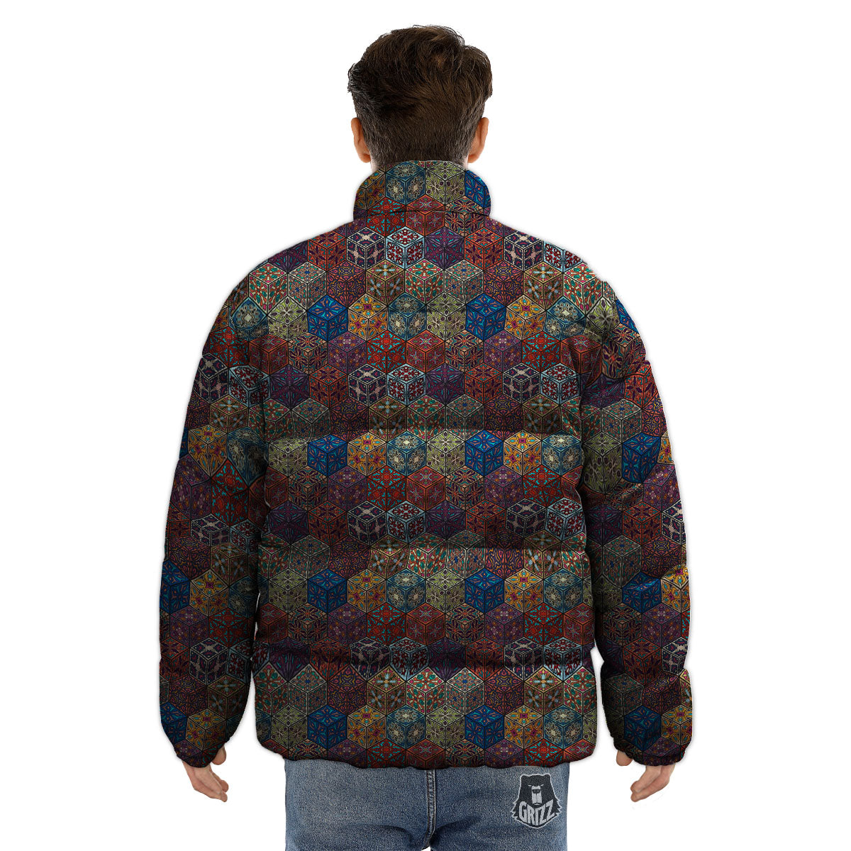 Indian Box Bohemian Print Pattern Puffer Jacket-grizzshop