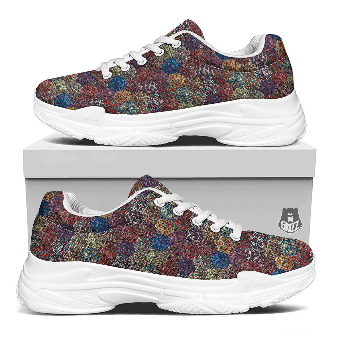 Indian Box Bohemian Print Pattern White Chunky Shoes-grizzshop