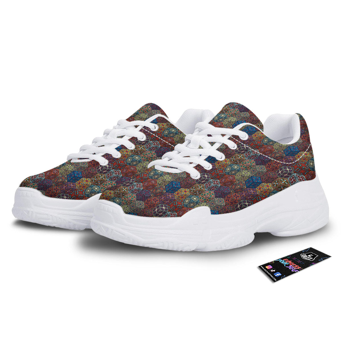 Indian Box Bohemian Print Pattern White Chunky Shoes-grizzshop