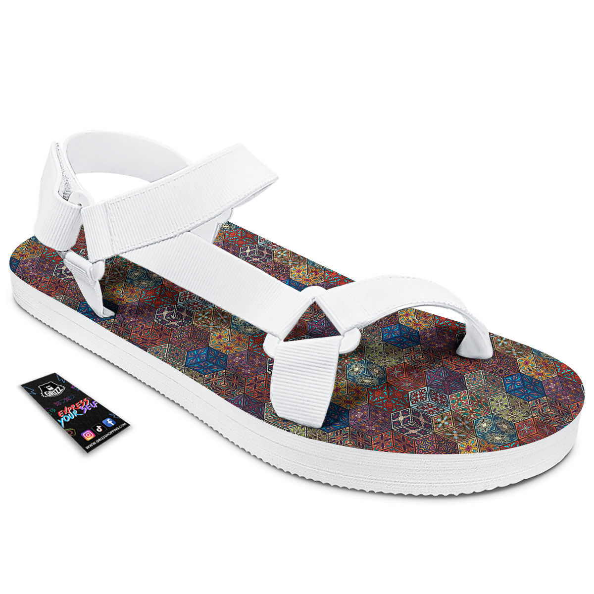 Indian Box Bohemian Print Pattern White Open Toe Sandals-grizzshop