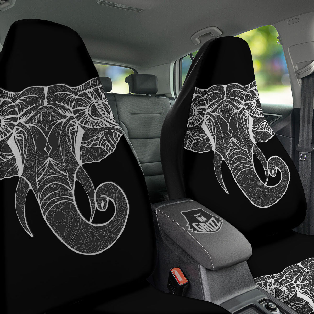 Indian Elephant White And Black Print Car Seat Covers-grizzshop