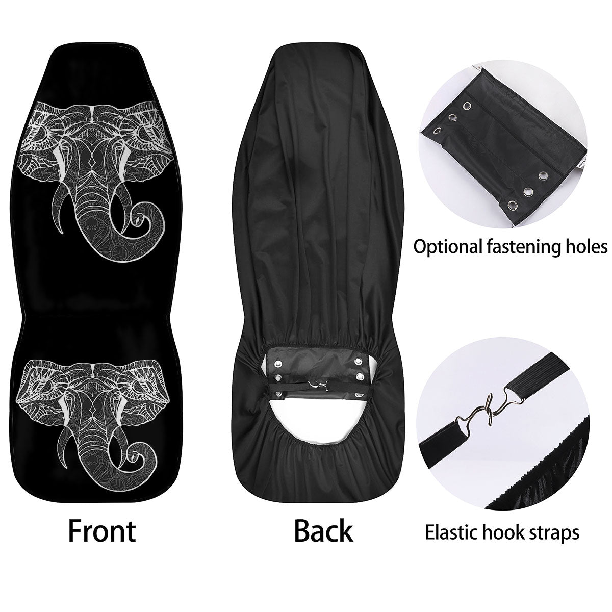 Indian Elephant White And Black Print Car Seat Covers-grizzshop