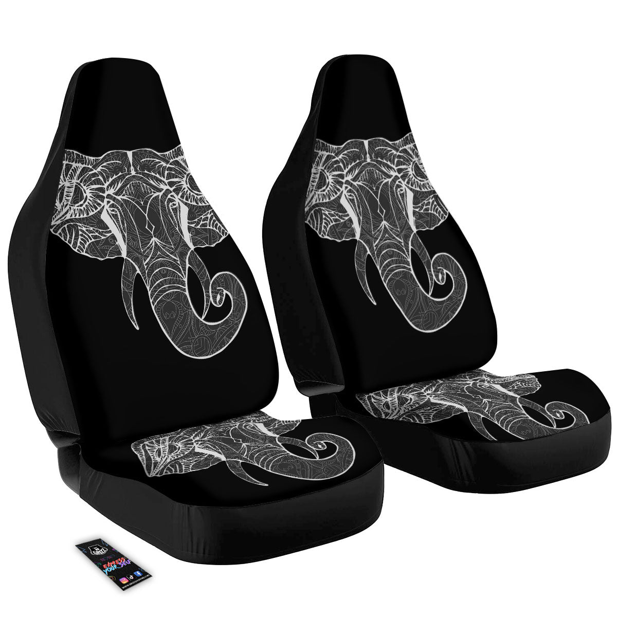 Indian Elephant White And Black Print Car Seat Covers-grizzshop