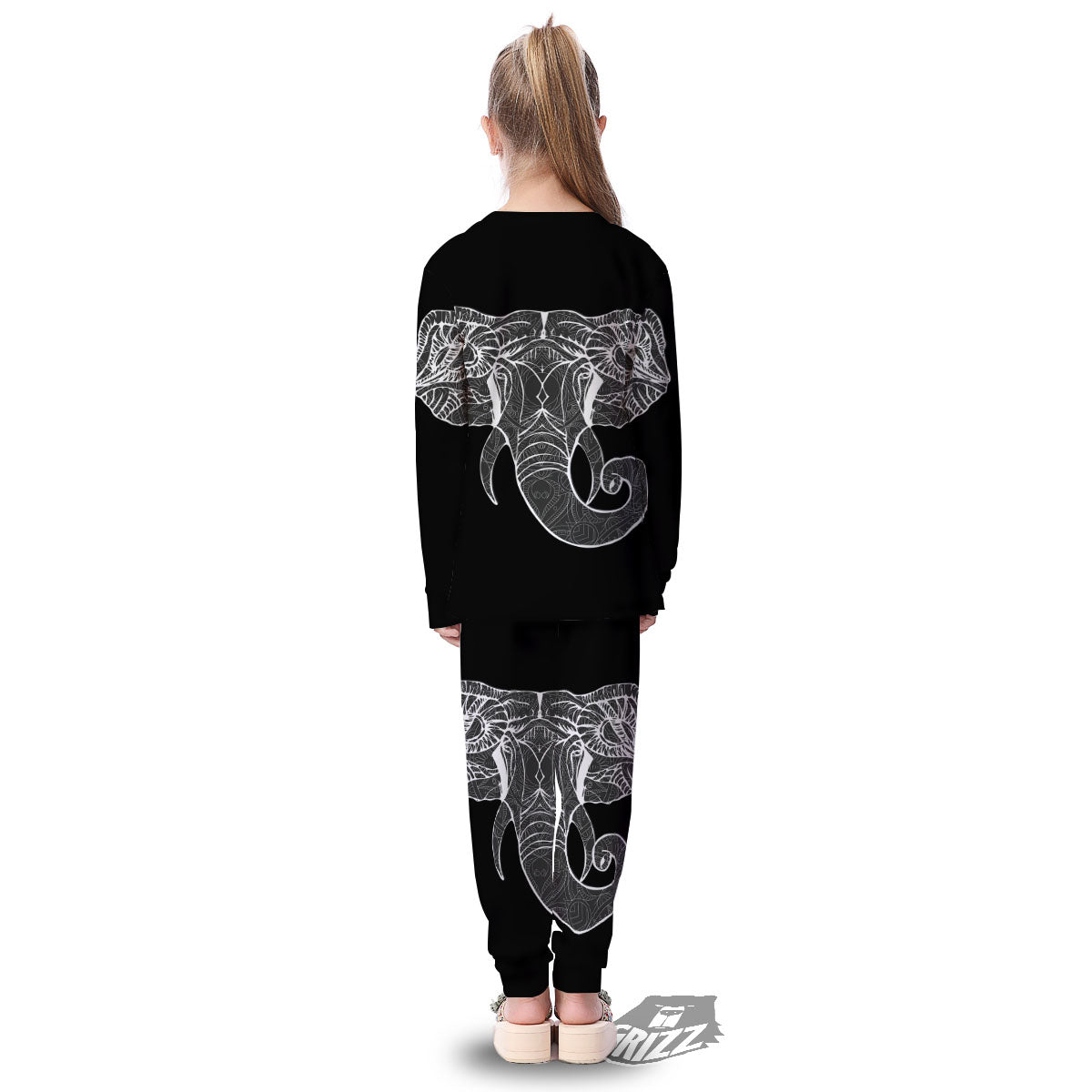Indian Elephant White And Black Print Kid's Pajamas-grizzshop