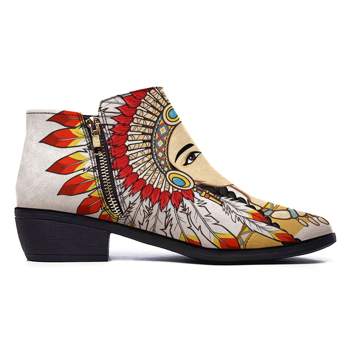 Indian Girl Native American Print Ankle Boots-grizzshop