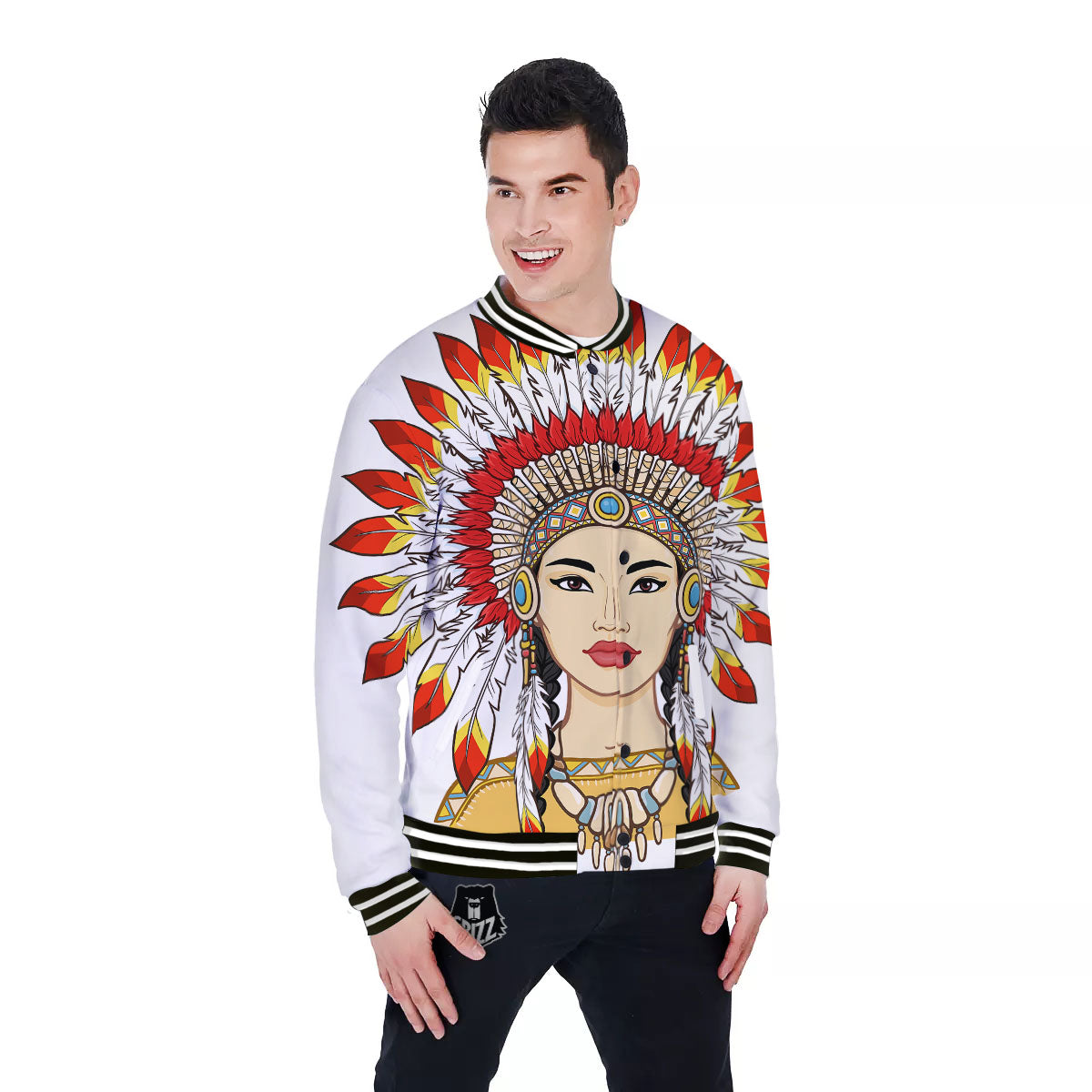 Indian Girl Native American Print Baseball Jacket-grizzshop