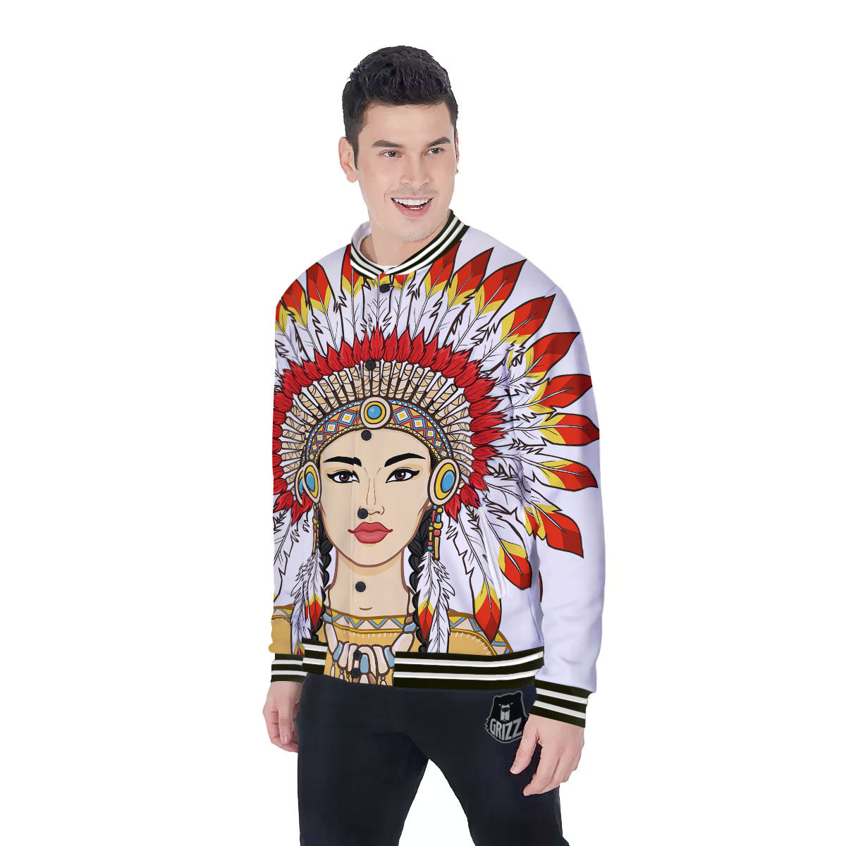 Indian Girl Native American Print Baseball Jacket-grizzshop