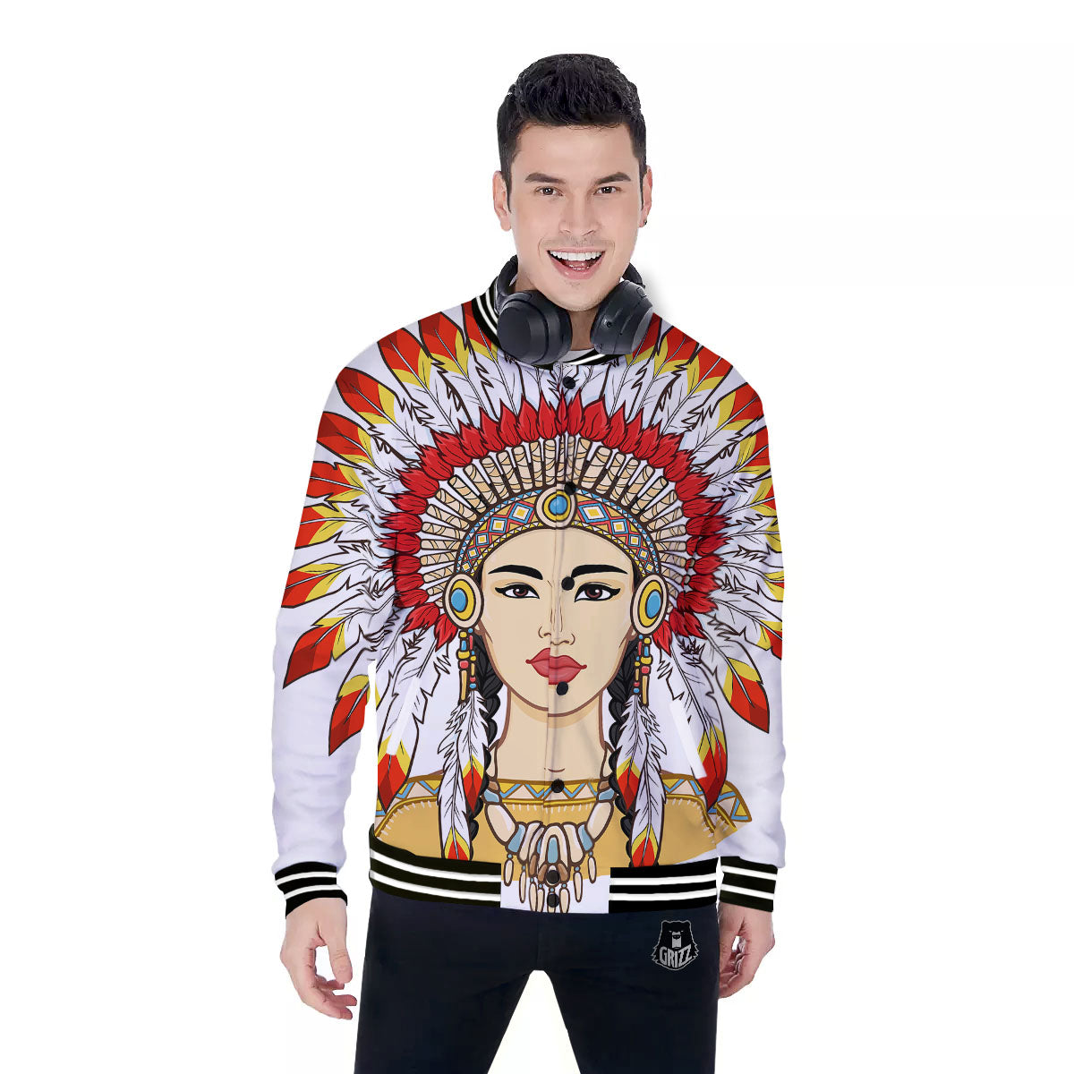 Indian Girl Native American Print Baseball Jacket-grizzshop