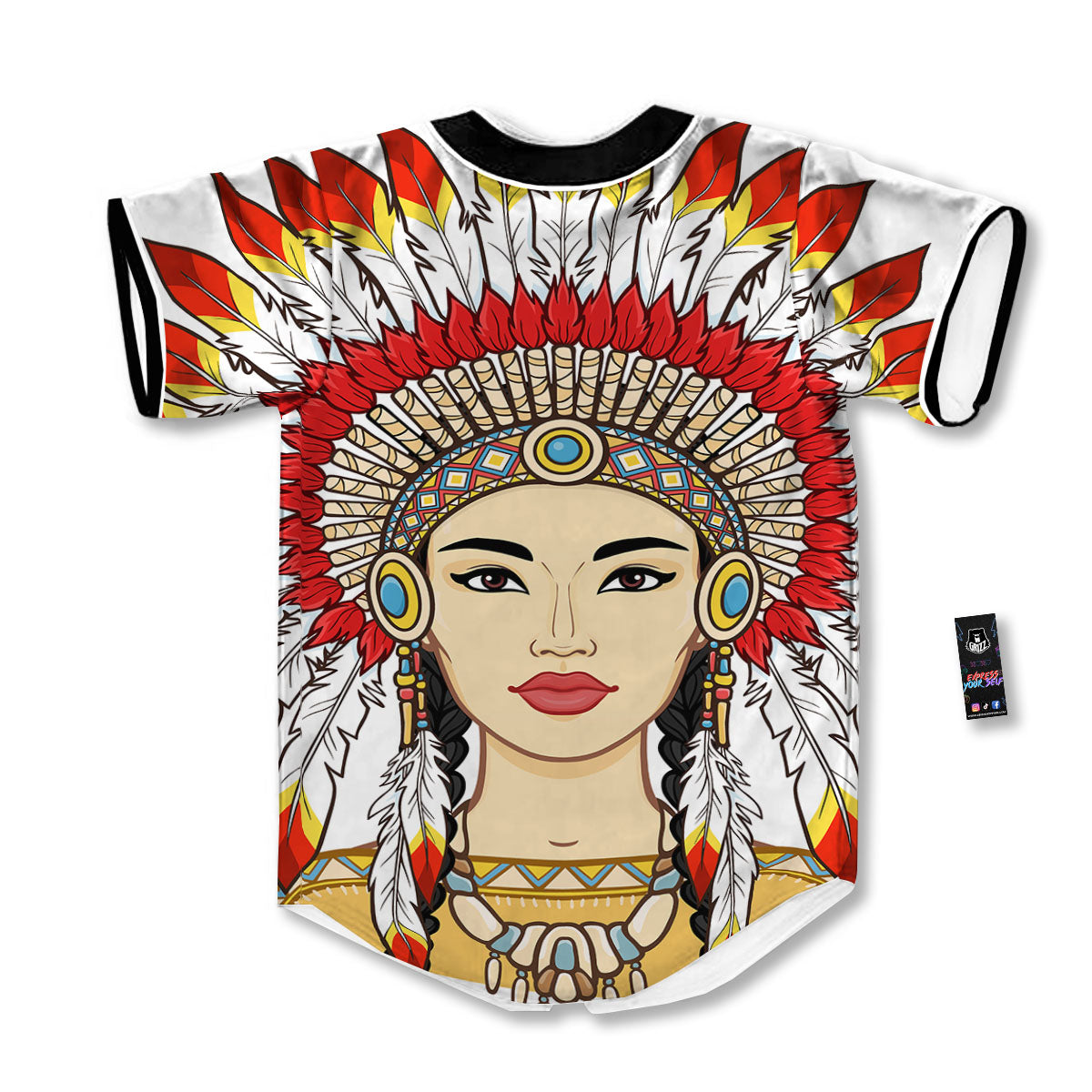 Indian Girl Native American Print Baseball Jersey-grizzshop
