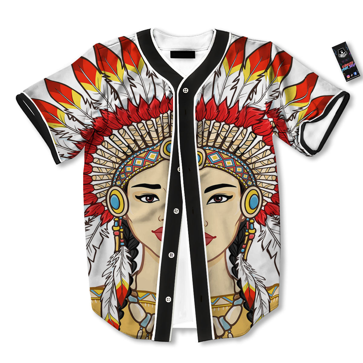 Indian Girl Native American Print Baseball Jersey-grizzshop