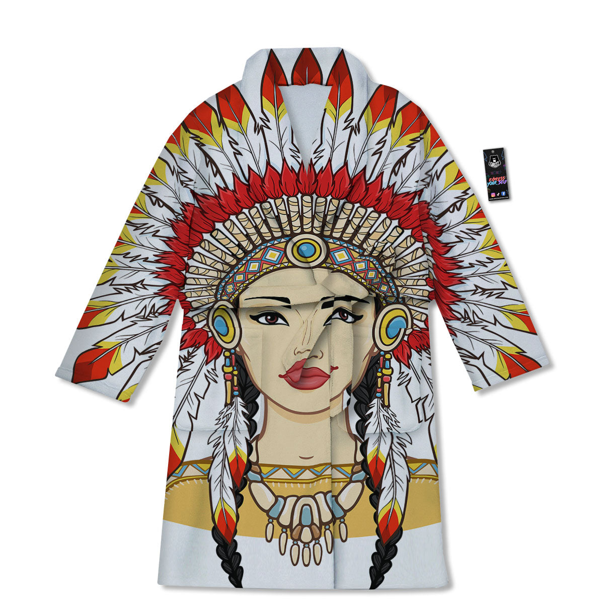 Indian Girl Native American Print Bathrobe-grizzshop