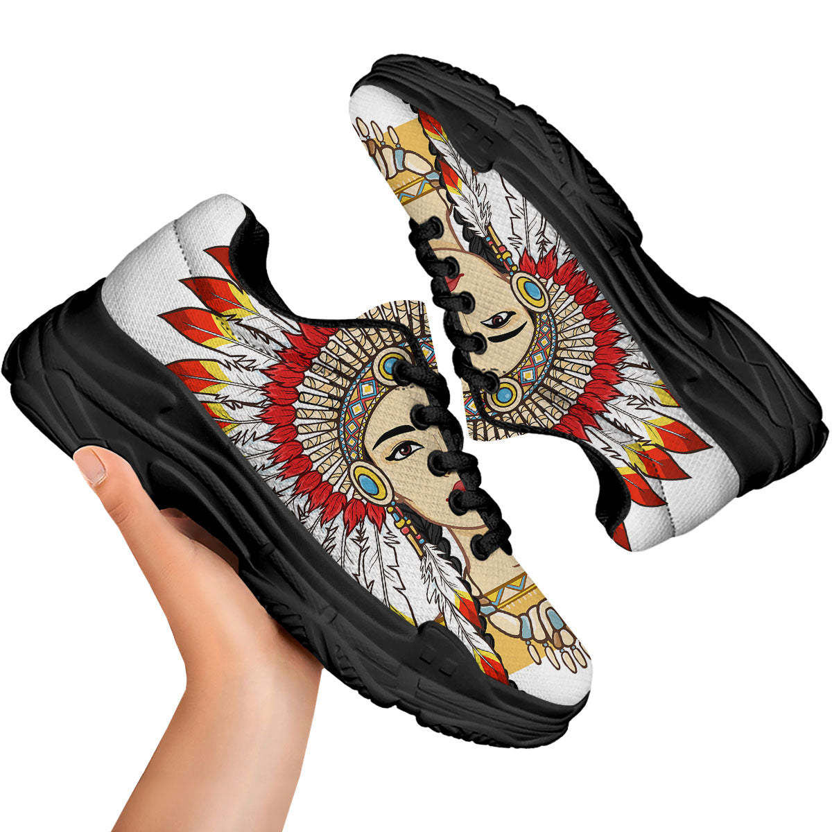 Indian Girl Native American Print Black Chunky Shoes-grizzshop