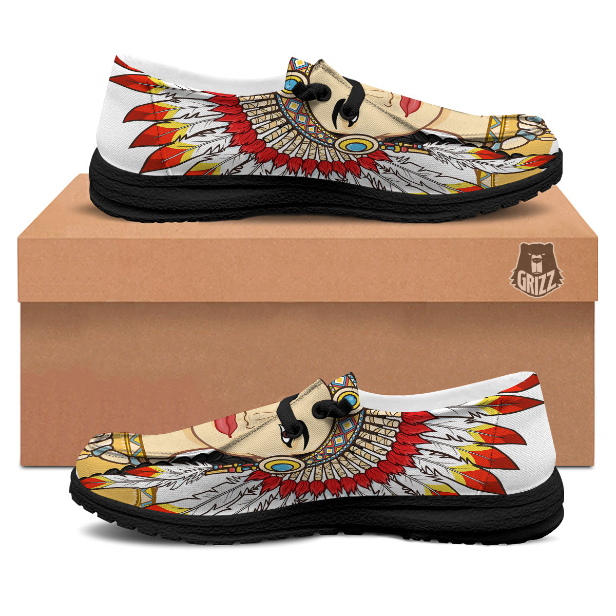 Indian Girl Native American Print Black Loafers-grizzshop