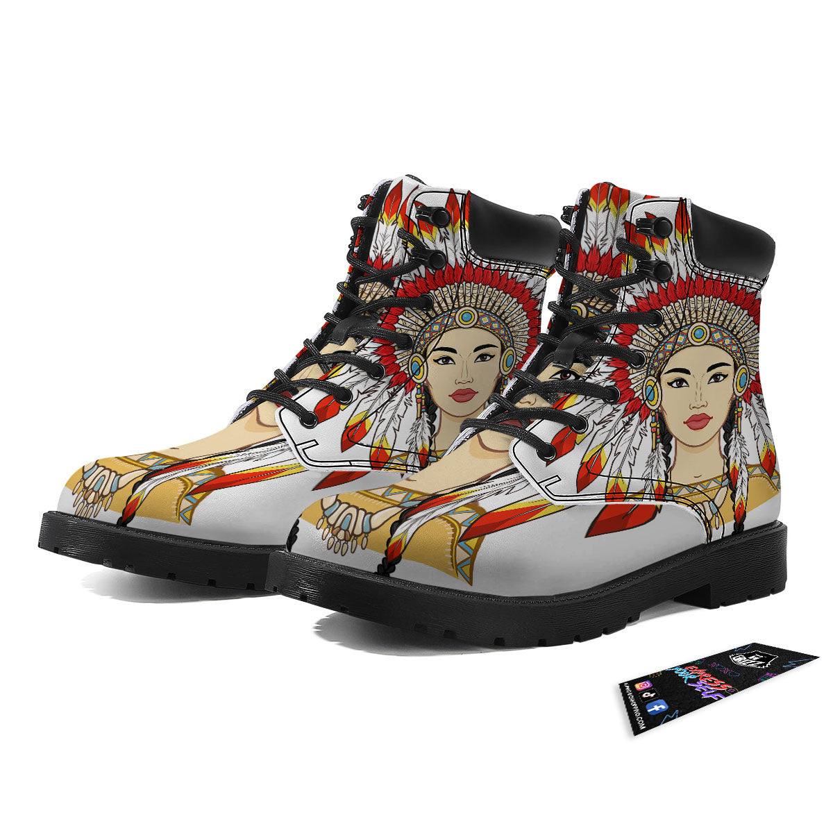 Indian Girl Native American Print Boots-grizzshop