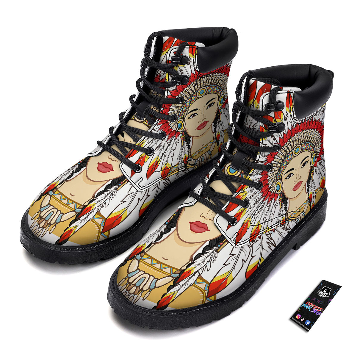 Indian Girl Native American Print Boots-grizzshop