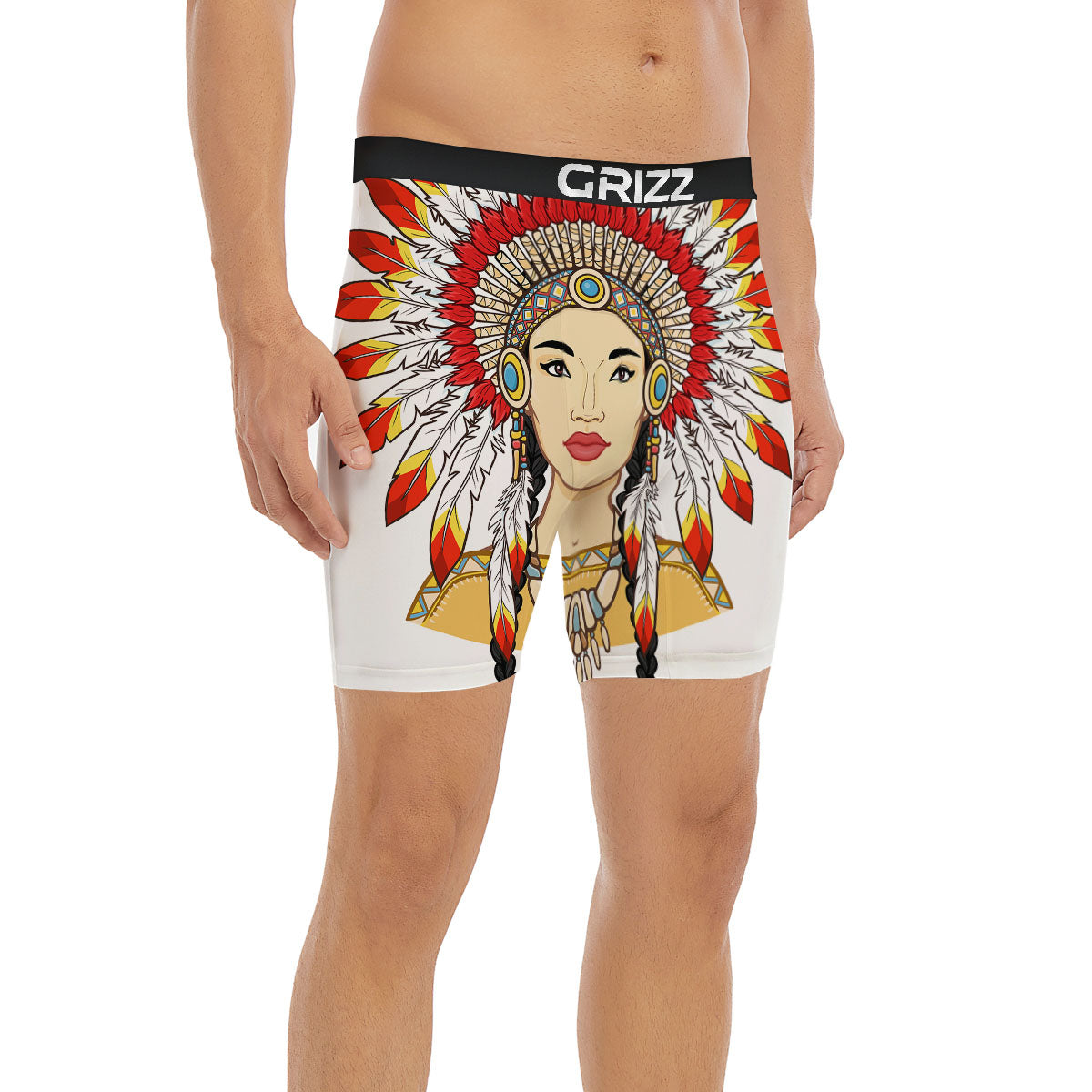 Indian Girl Native American Print Boxer Briefs-grizzshop