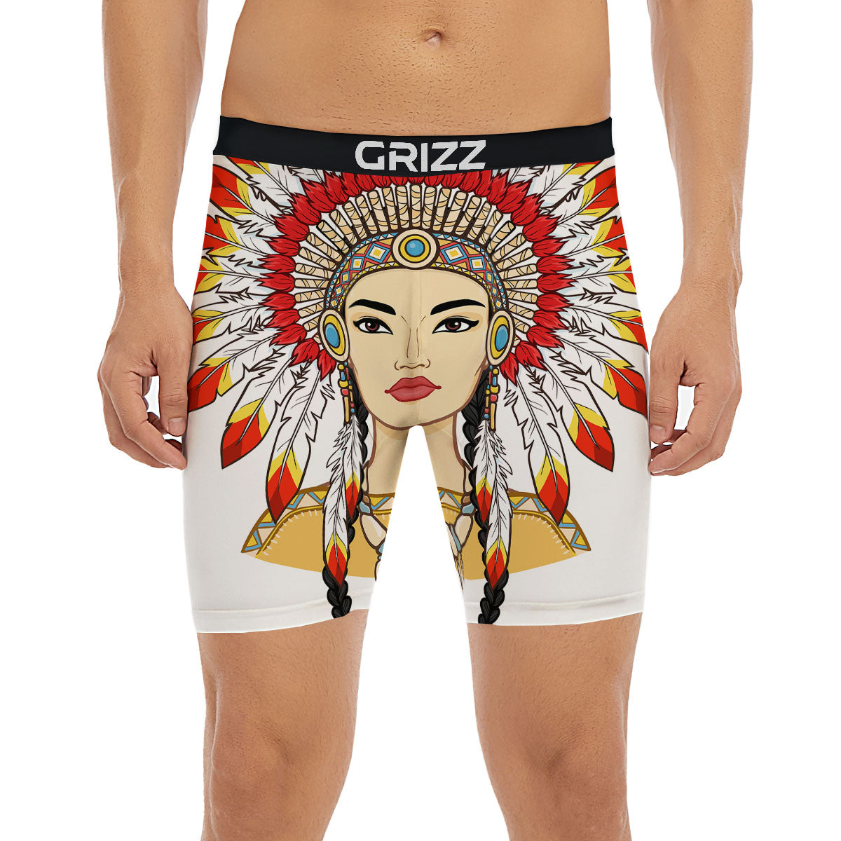 Indian Girl Native American Print Boxer Briefs-grizzshop