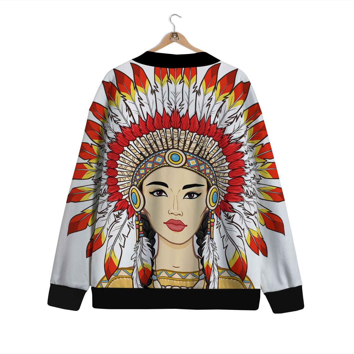 Indian Girl Native American Print Cardigan-grizzshop
