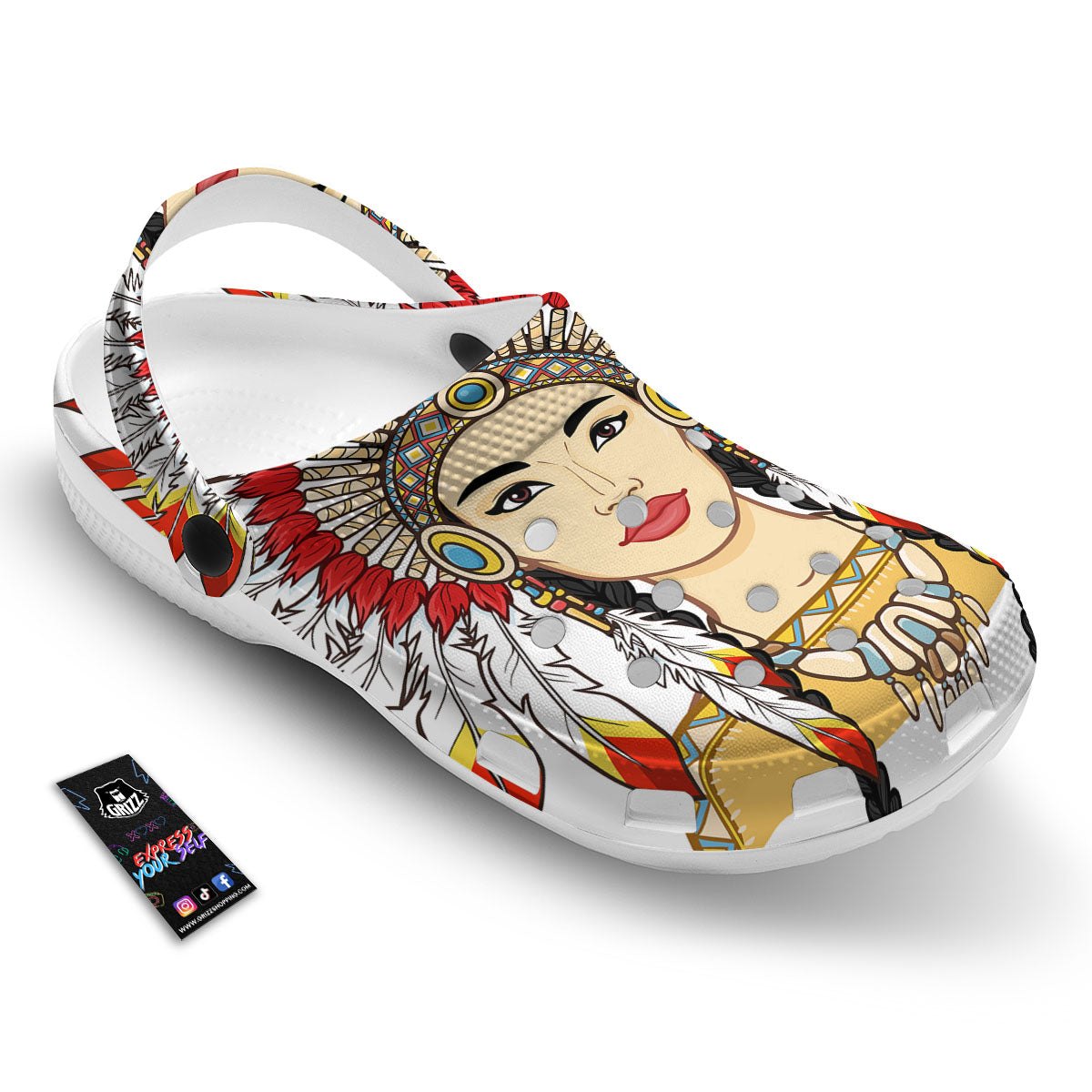 Indian Girl Native American Print Clog-grizzshop