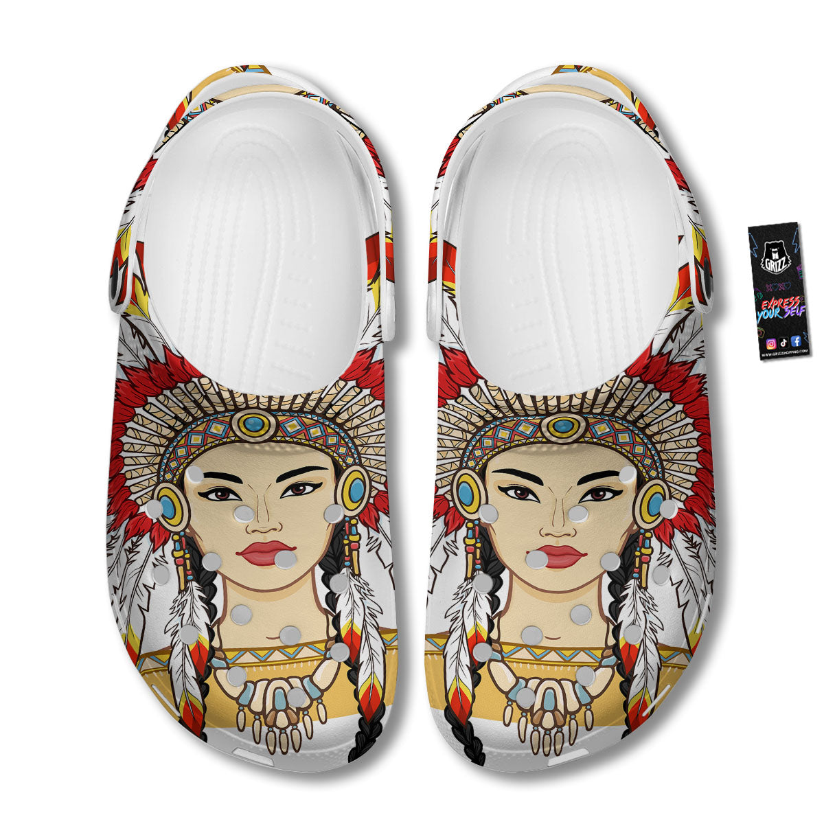 Indian Girl Native American Print Clog-grizzshop