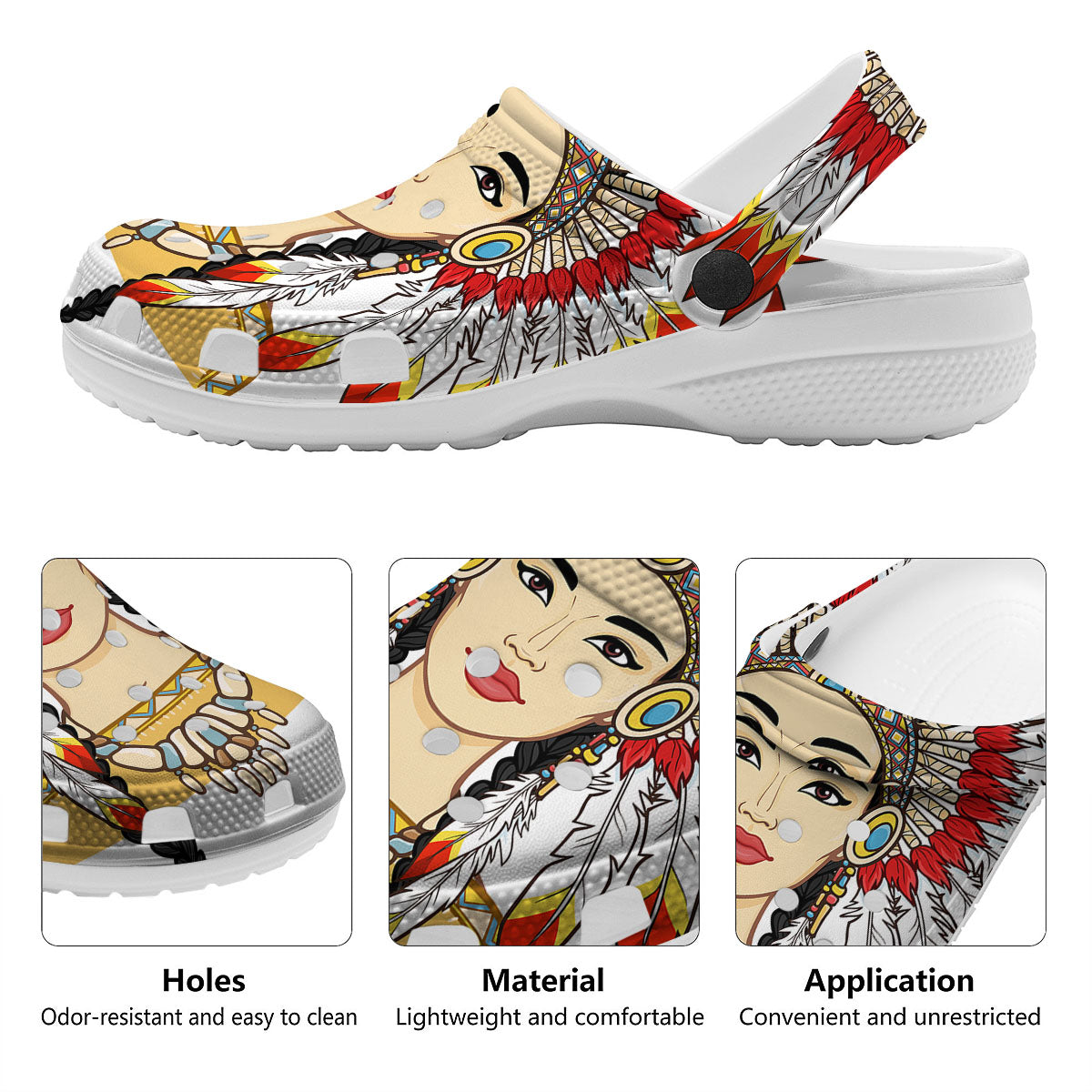 Indian Girl Native American Print Clog-grizzshop