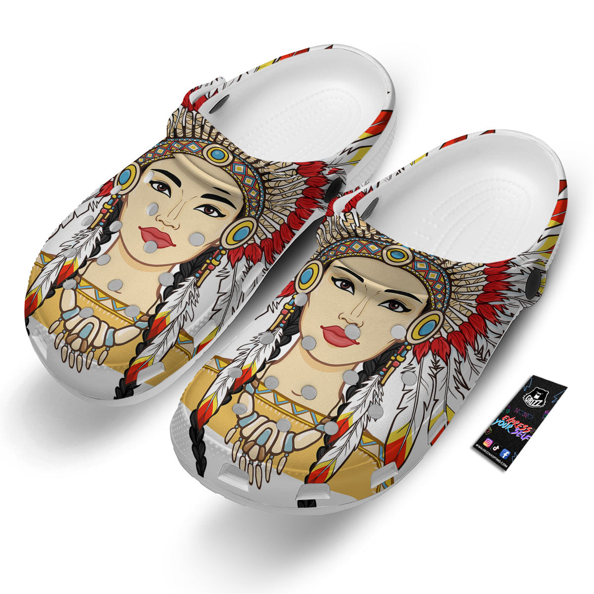 Indian Girl Native American Print Clog-grizzshop