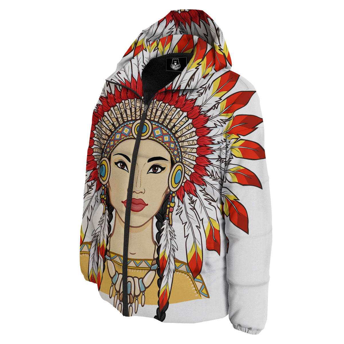 Indian Girl Native American Print Down Jacket-grizzshop