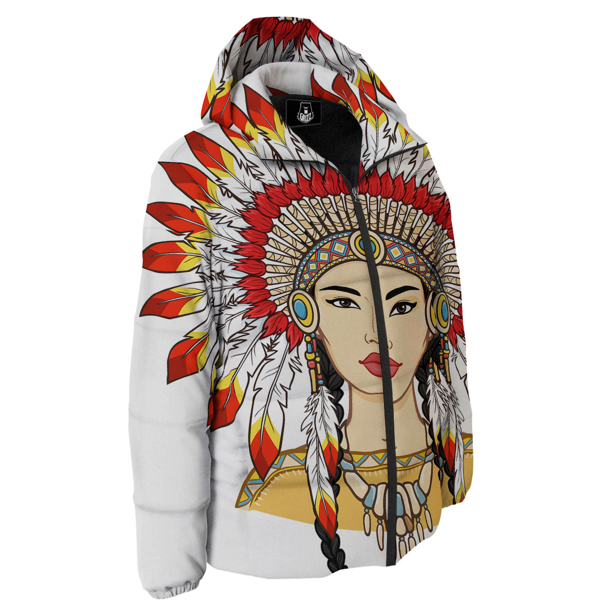 Indian Girl Native American Print Down Jacket-grizzshop