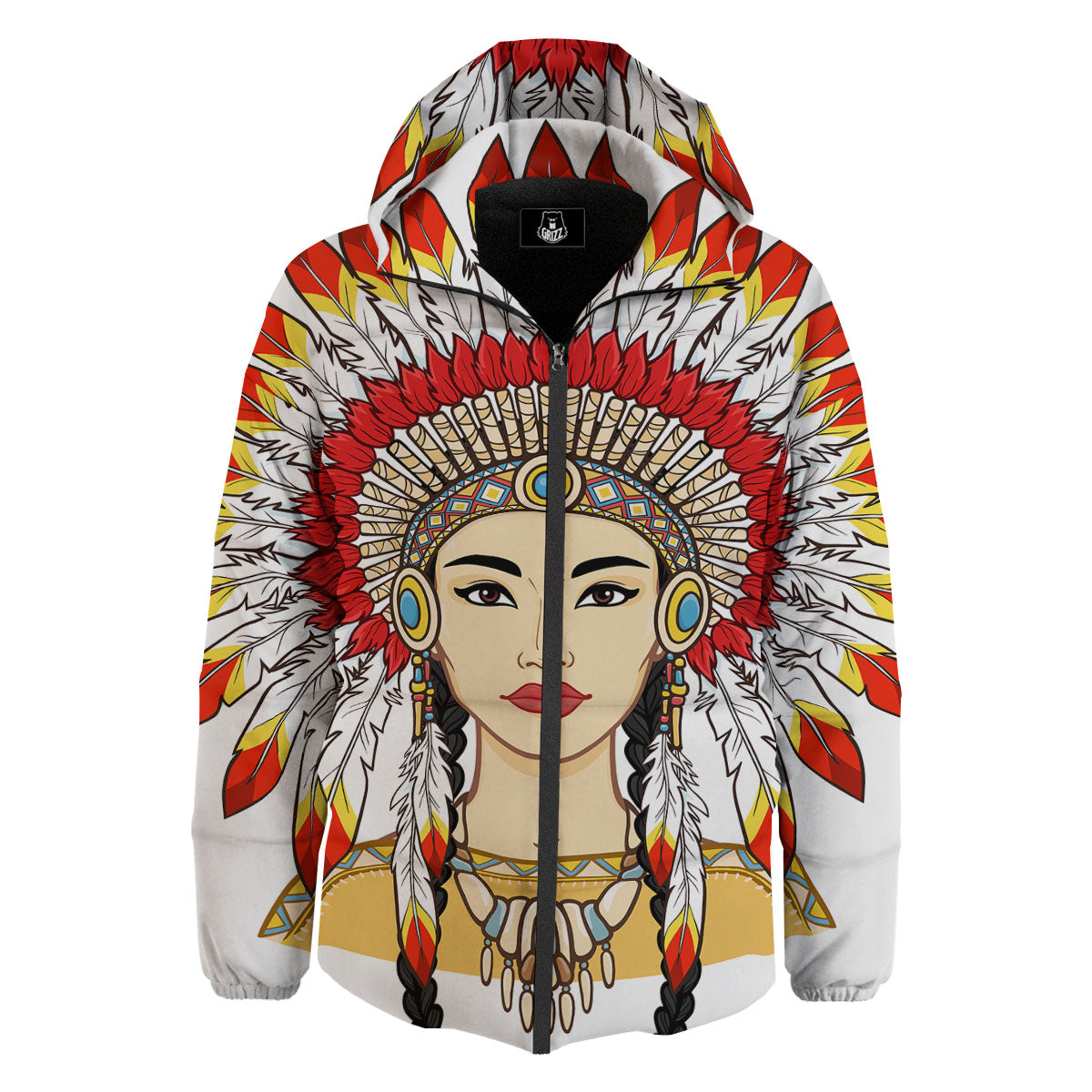 Indian Girl Native American Print Down Jacket-grizzshop