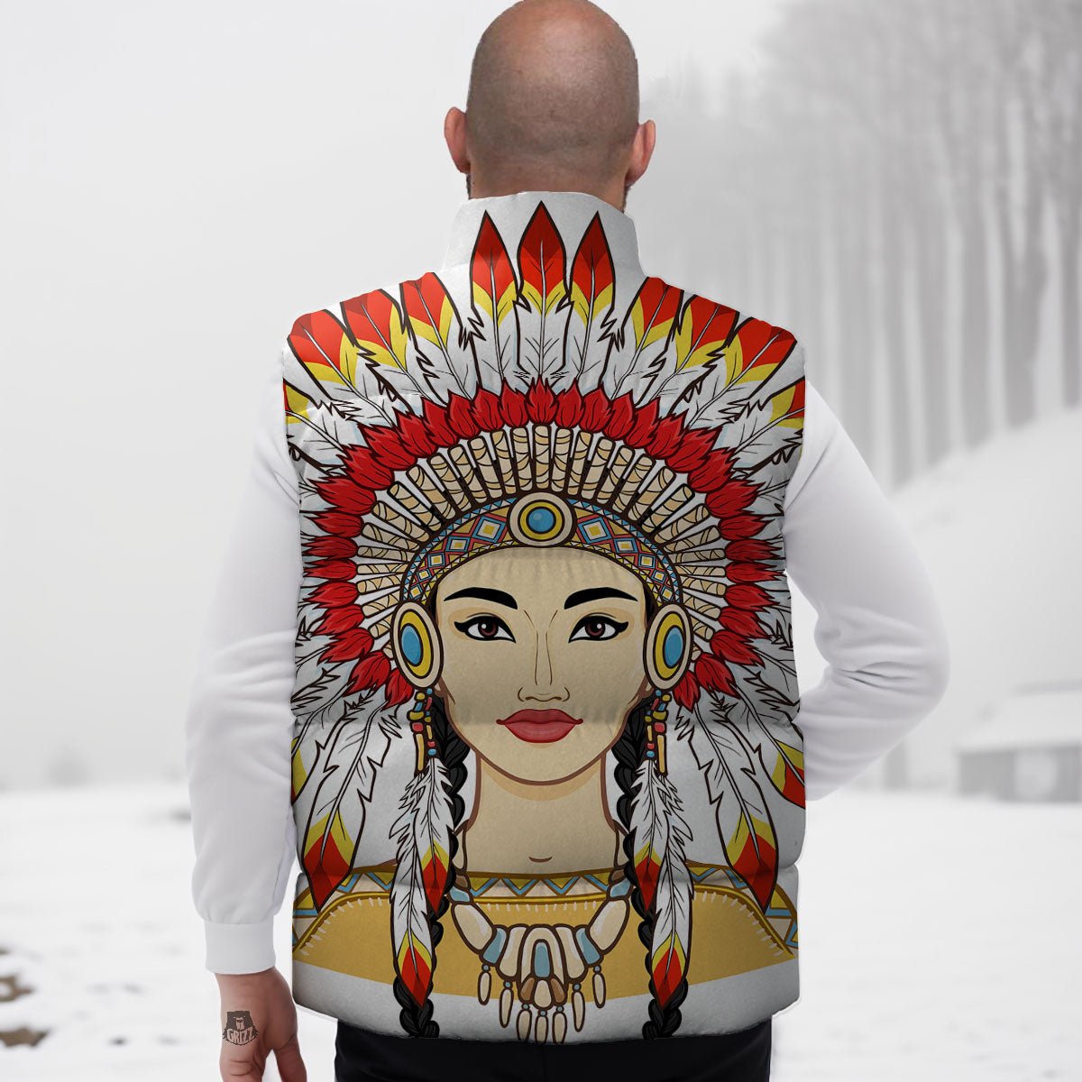 Indian Girl Native American Print Down Vest