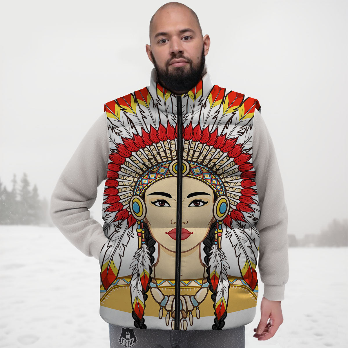 Indian Girl Native American Print Down Vest