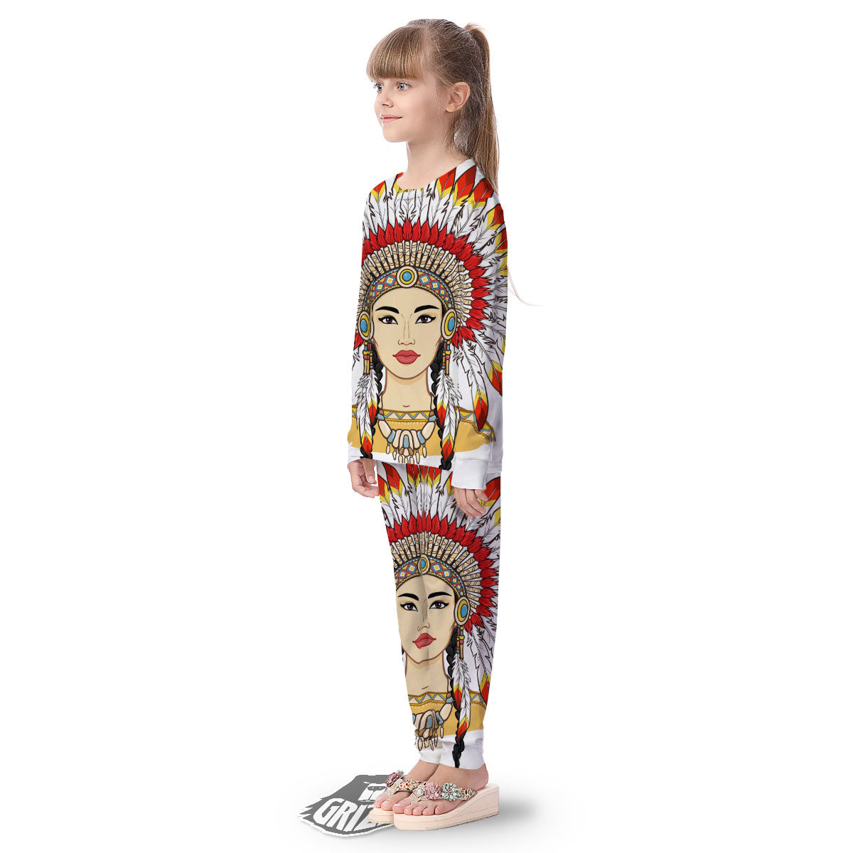 Indian Girl Native American Print Kid's Pajamas-grizzshop