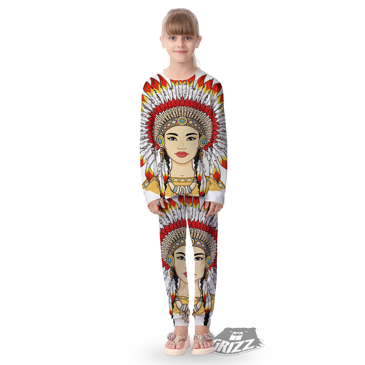 Indian Girl Native American Print Kid's Pajamas-grizzshop