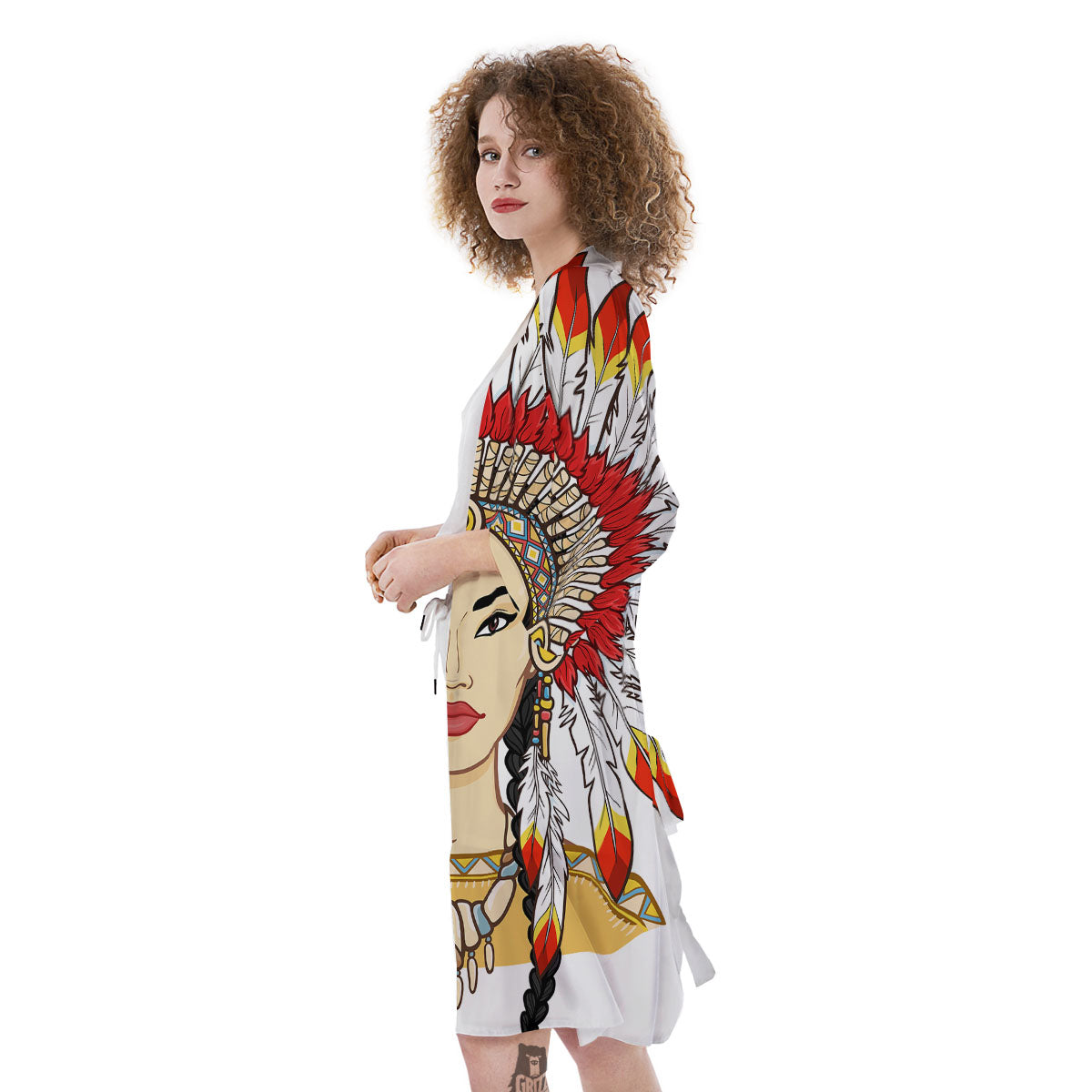 Indian Girl Native American Print Kimono-grizzshop