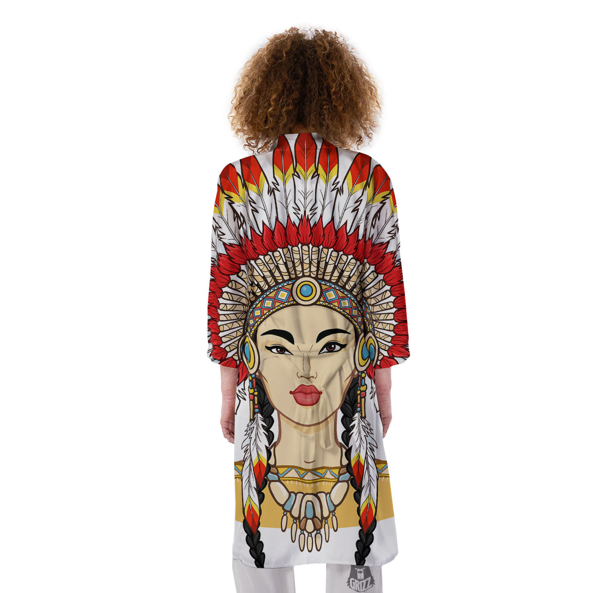 Indian Girl Native American Print Kimono-grizzshop