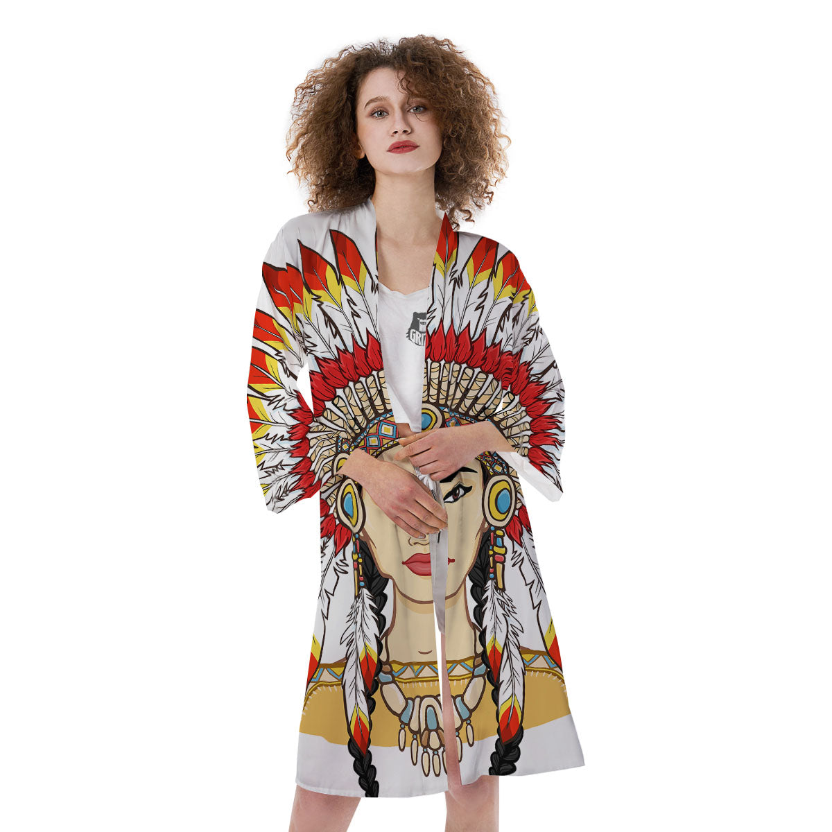Indian Girl Native American Print Kimono-grizzshop