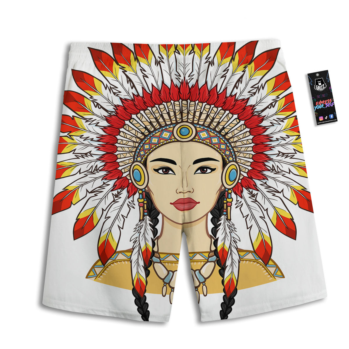 Indian Girl Native American Print Men's Athletic Shorts