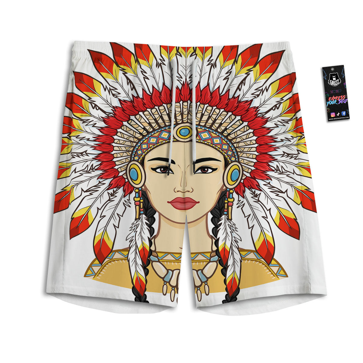 Indian Girl Native American Print Men's Athletic Shorts