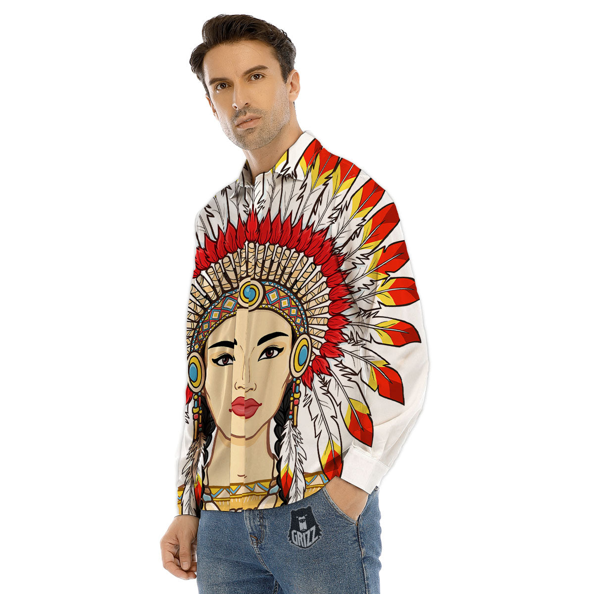 Indian Girl Native American Print Men's Dress Shirts-grizzshop