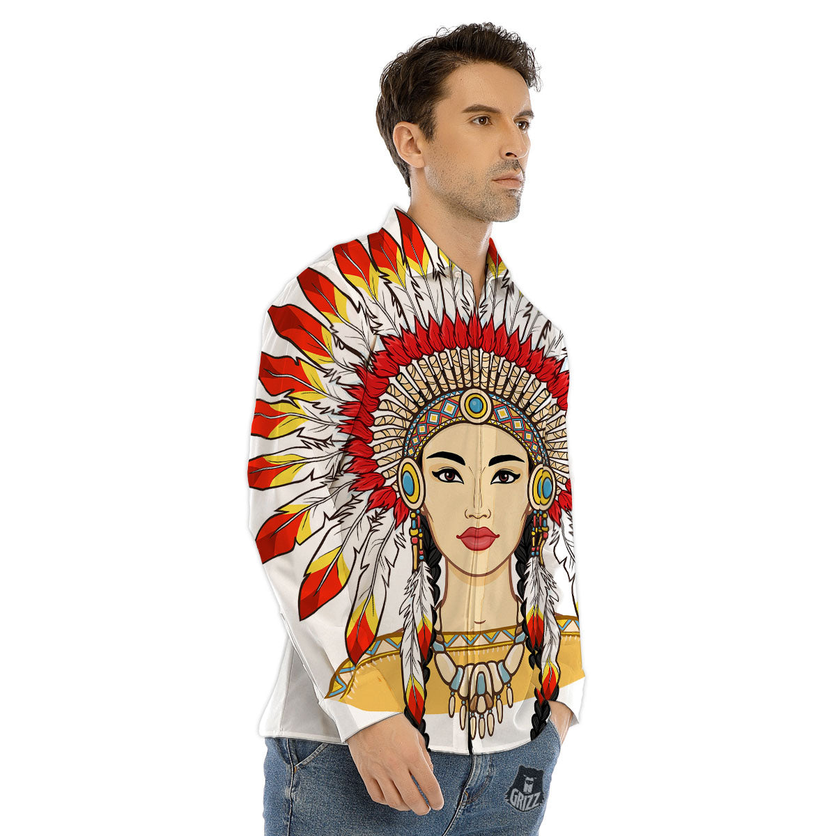 Indian Girl Native American Print Men's Dress Shirts-grizzshop
