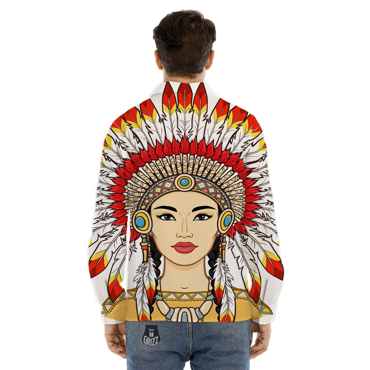 Indian Girl Native American Print Men's Dress Shirts-grizzshop