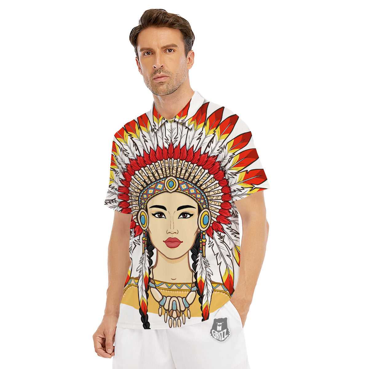 Indian Girl Native American Print Men's Golf Shirts-grizzshop