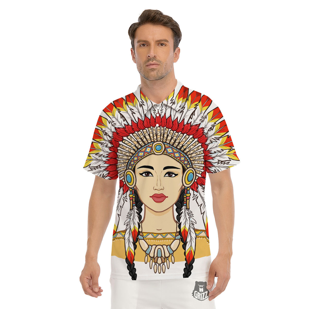 Indian Girl Native American Print Men's Golf Shirts-grizzshop